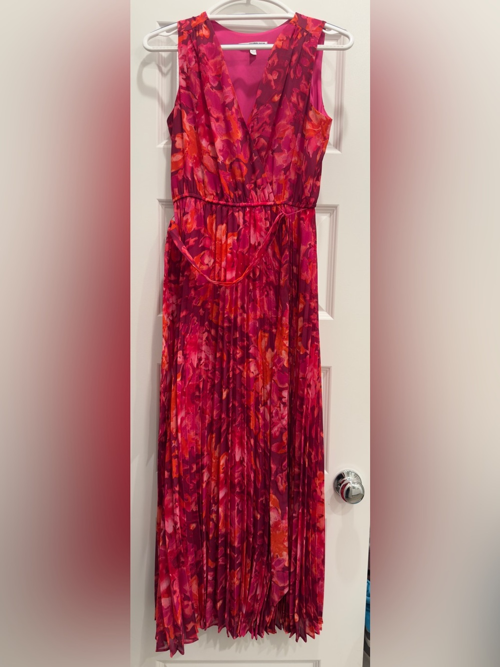 Studio One Pleated Floral Maxi Dress - Pink & Orange